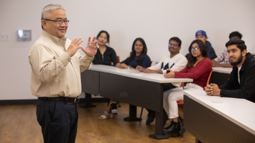 Teacher in front of lecture hall