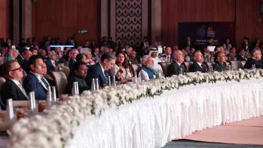 "Prime Minister Narendra Modi inaugurates the India AI Impact Summit 2026 at Bharat Mandapam, New Delhi. The summit focuses on a 'human-centric' approach to artificial intelligence under the theme People, Planet, and Progress. (Photo: PIB India)"