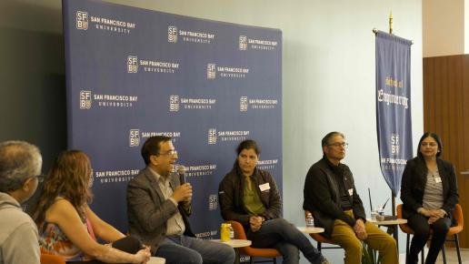 Panelists discuss generative artificial intelligence at the Bay Area Founders Connect at San Francisco Bay University on Saturday, April 6.