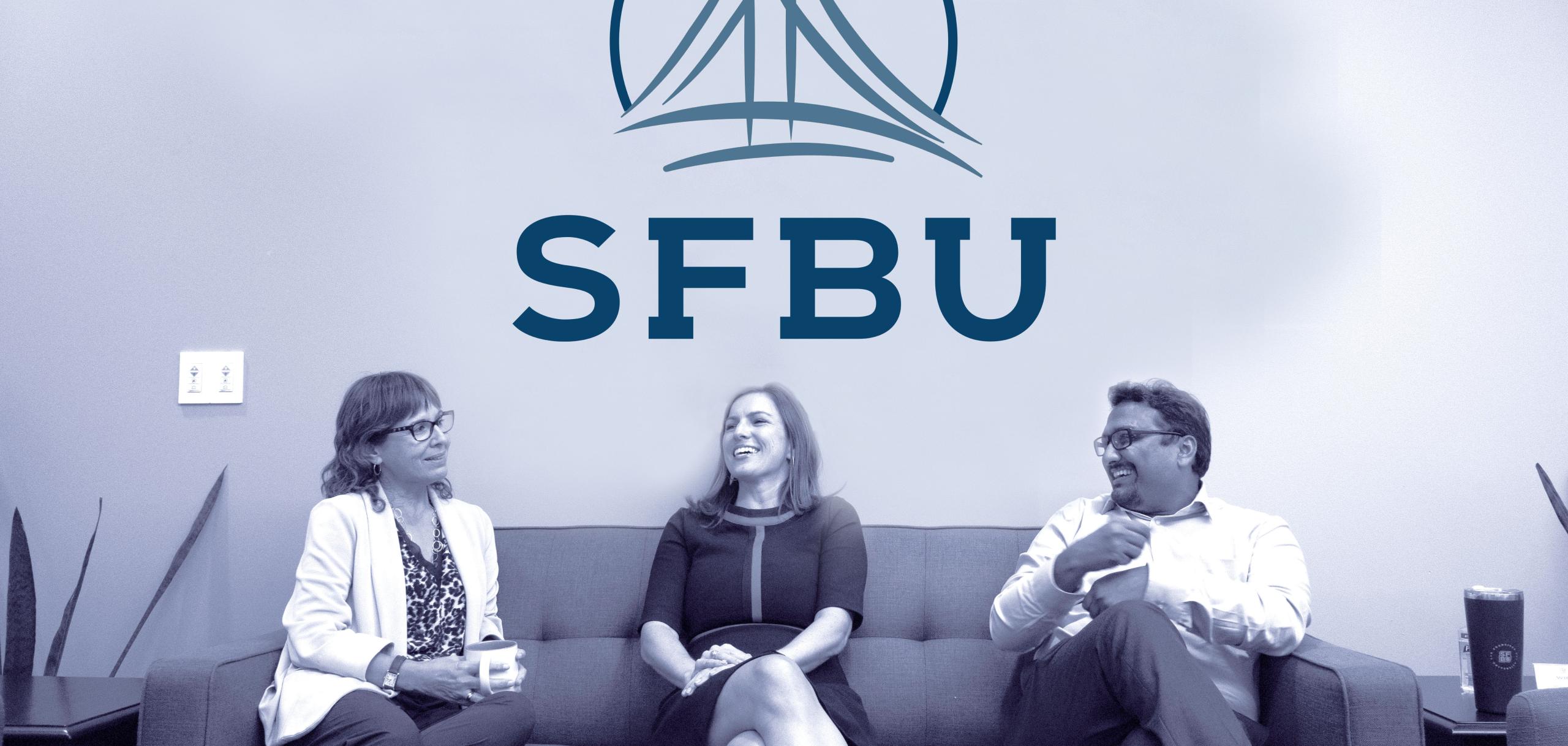 SFBU leaders collaborating on a couch