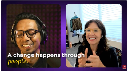 Dr Heather Herrera and host of EDU Unlocked smile in a screenshot of their podcast episode