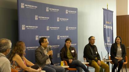 Panelists discuss generative artificial intelligence at the Bay Area Founders Connect at San Francisco Bay University on Saturday, April 6.