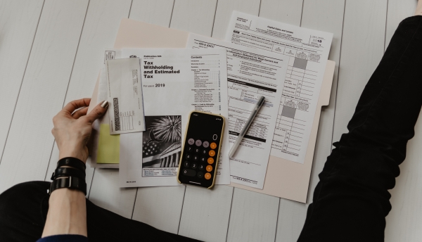 Desk with tax forms