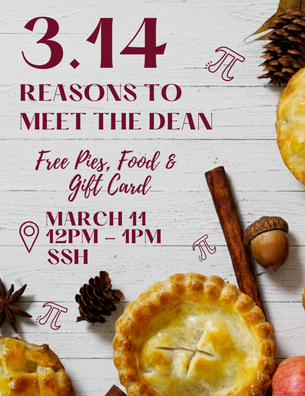 Graphic showing pies and pinecones noting details about the event