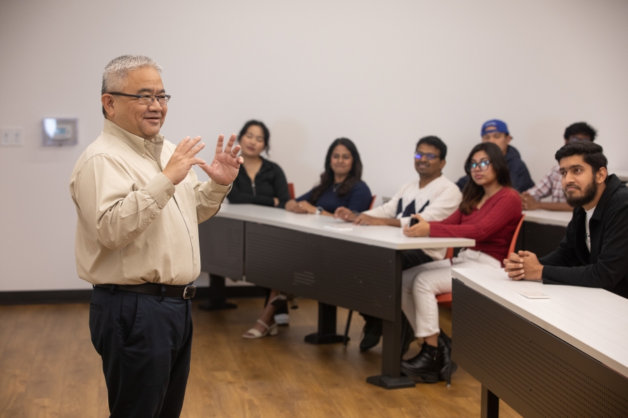 Teacher in front of lecture hall