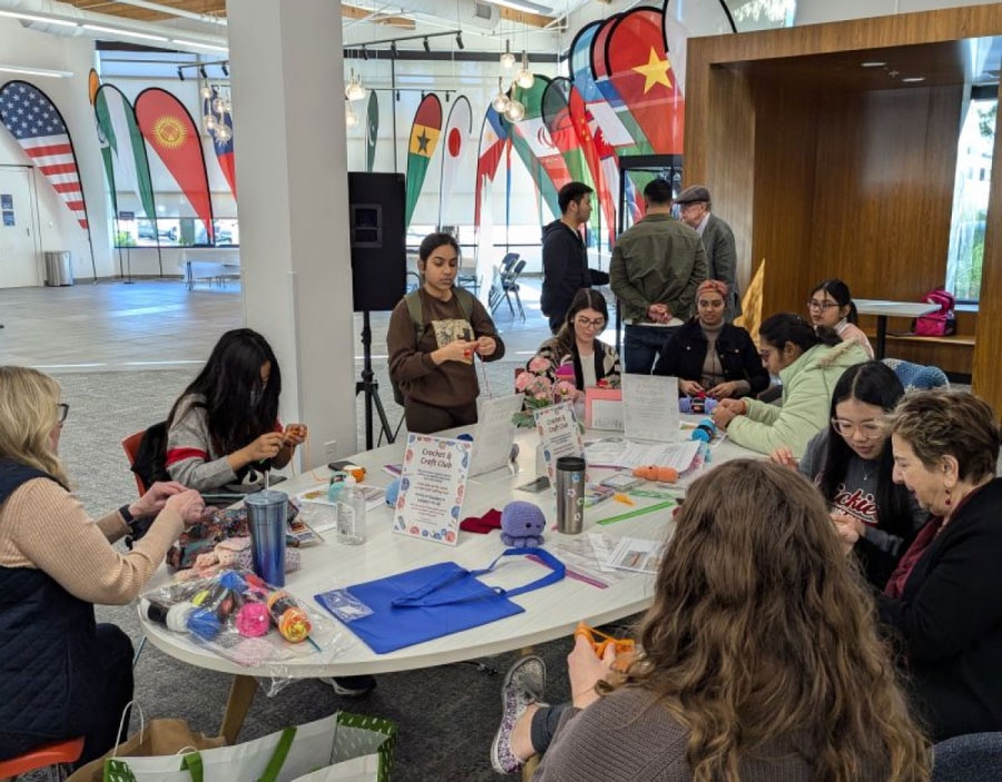 Students at Crochet Club